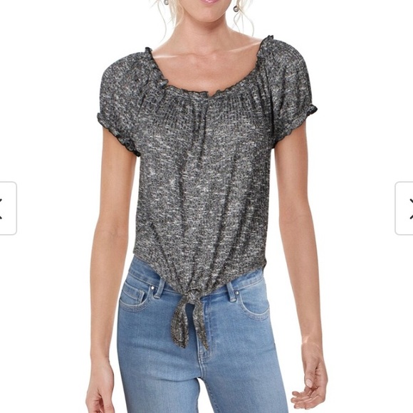 NEW Crave Fame Heathered Black Off-the-Shoulder Top - Picture 2 of 5